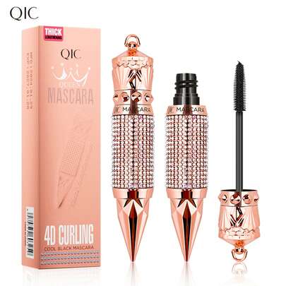 QIC 4D 丝纤维睫毛膏水钻装饰贝壳睫毛膏防晕染拉长睫毛化妆工具自然浓密卷翘睫毛膏可水洗睫毛膏，丰盈卷翘浓密持久可打造睫毛膏浓密纤长配方速干 4d 假睫毛效果睫毛妆