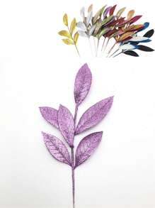 8pcs Christmas Wedding Decor Sparkling Golden Powder Artificial 6-Leaf Olive Leaves, Indoor Home Christmas Tree Wreath Decor, Photography Props, Winter Party, Christmas Decoration,Christmas