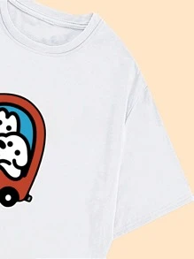 Cute Puppy Shirt Casual Printed Fashion Women's T-Shirt - Blanco - Ver 4