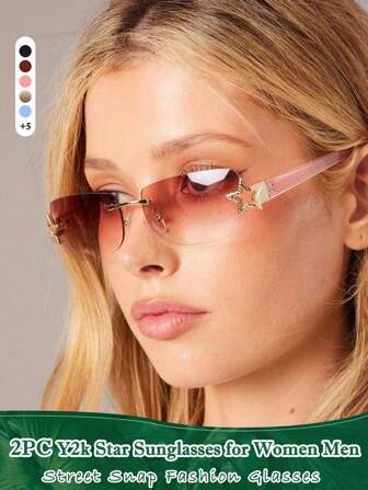 Fashion Y2K Fashion Glasses Retro Rimless Rectangular Shades Stare Glasses Sport Pink Eyeglasses Fashion Women's Glasses For Summer Beach Vacation,Outdoor,Travel