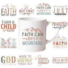 12pcs/Set Christian Quote Designed DIY Glass Bottle Sticker Pack, Coffee Mug UV DTF Waterslide Decals - Multicolor - View 1