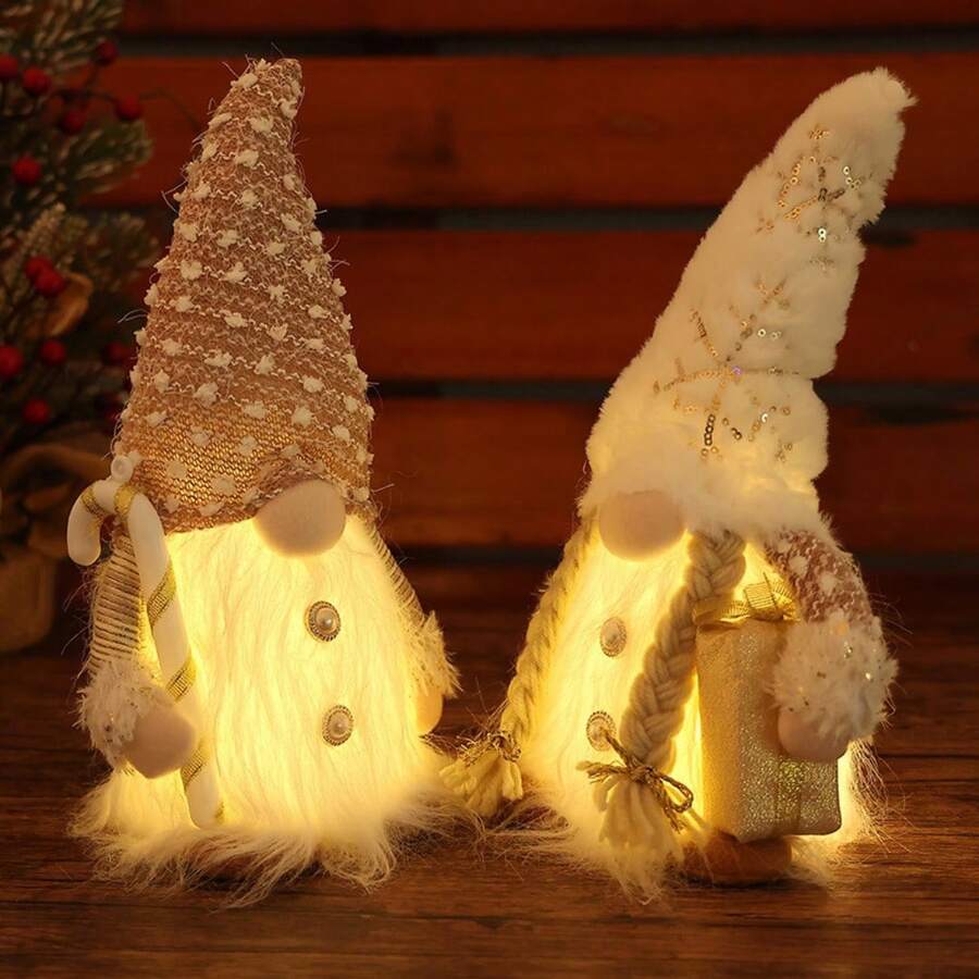 1 件发光圣诞小矮人，12 英寸发光圣诞小矮人模型布艺圣诞装饰品 - 白色冬季节日小矮人，适合室内乡村风格、农舍圣诞装饰，最佳生日礼物 - 彩色 - 查看 1