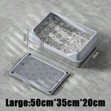 Eingeschlossene Edelstahl Katzentoilette mit Deckel extra große Katzentoilette für große Katzen XL Metallsteintablett mit hohen Seitenwänden, nicht klebrig, auslaufsicher, leicht zu reinigen