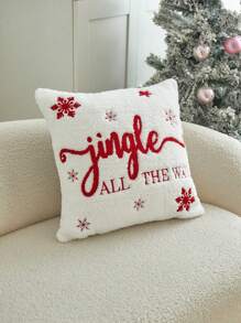 1 件圣诞树和雪花刺绣抱枕套，适合客厅、卧室的家居装饰