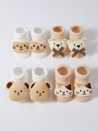 1 par/3 pares/4 pares de calcetines antideslizantes con diseños de dibujos animados para bebé, calcetines altos hasta la rodilla para bebé de 0 a 1 año