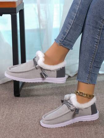 Nya Dam Loafers med tjock botten som kan glida på, varma plysch platta klackar