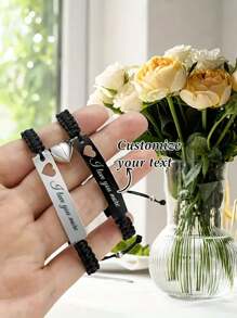 1件装不锈钢情侣手链，情人节礼物，男女通用