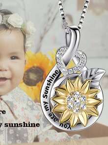 1 件女士向日葵项链，心形吊坠项链你是我的阳光珠宝，母亲节礼物项链送给妈妈妻子女友女儿情人节的礼物 - 銀色 - 查看 7