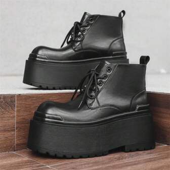 New Niche Thick Sole 10cm Platform Boots, Personalized Korean Style Short Boots For Men