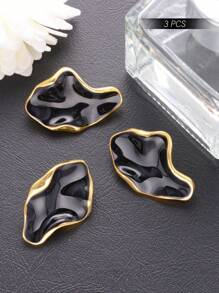 3 Peças/Pacote Botões de Metal Esmaltados Assimétricos, Adequados para Vestidos, Cardigãs, Jaquetas, Suéteres, Ternos - Botões de Costura Personalizados Únicos, Adequados para Decoração de Moda - Preto e Dourado