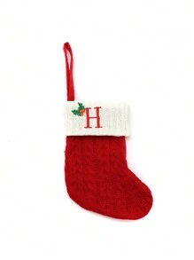 1 pièce Bas de Noël tricoté avec lettres, rouge, blanc et vert 3 couleurs, comprend 26 lettres anglaises. Peut être utilisé comme décoration de fête à la maison, ornement à accrocher au sapin de Noël ou au chevet, petit cadeau pour fête des fêtes, décoration d'Halloween - Multicolore - Voir 12