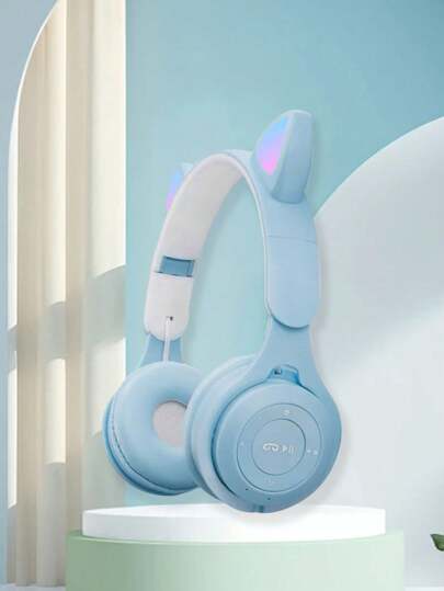 Wireless Headphones With Flashing Lights, Protective Ear Design, Cat Ear & Rabbit Ear Style, Suitable For Gaming & Music Listening