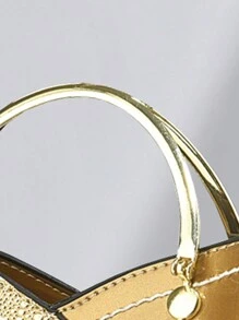 PLANEE 2 Pieces/Set Fashionable Handbag Set, Crocodile Pattern Elegant Handbag For Women, High-End Glossy Women's Bucket Bag, Shoulder Bag, Large Capacity Crossbody Bag, Coin Purse, Fashionable Women's Office Bag And Business Casual Bag, Suitable For Office, Business, Fashionable And Atmospheric Mom Women's Commuting Bag Mother's Day Gift - Gold - View 10