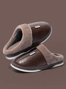 Winter Casual Men Slippers, Thermal Lined Indoor Home Shoes, Flat Non-Slip Wear-Resistant Fashionable Couple Bedroom Slippers - Coffee Brown - View 4