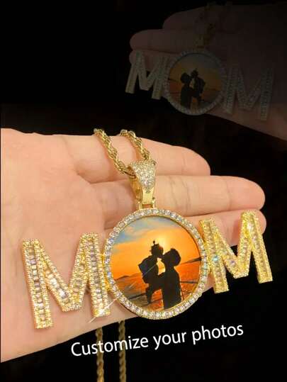 1 Personalized Color Customized Photo Necklace, Customized MOM Letter Pendant Necklace Jewelry, Mother's Day Gift, Personalized Customized Holiday Gift, Personalized Birthday Gift Gold Stylish,Vintage,Unisex,Simple,Casual,Hipster,Goth,Punk Custom,Personalized,Unique Ideal Gifts For Her Her,Mom For Mother's Day,For Birthdays