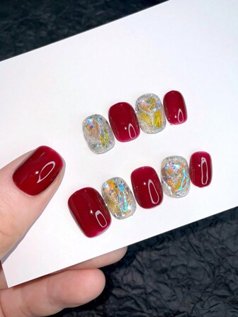 10 czystych, ręcznie robionych paznokci, krótkie paznokcie, seria czerwona, sztuczne paznokcie, wysoka jakość, prosty design, kolor mieszany, całkowicie pokryte sztuczne paznokcie, paznokcie Y2K, paznokcie z nadrukiem, wyjątkowe, kreatywne, niszowe sztuczne paznokcie, promocja, codzienne paznokcie, piękne, nowoczesne paznokcie, naklejane paznokcie, artykuły do paznokci, paznokcie