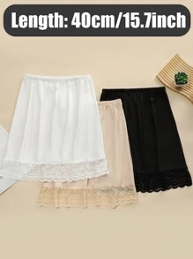 3pcs/1pc Women's Waist Cincher Anti-Static Anti-Light Inner Lining Lace Decor Long Midi-Length Skirt Slip, Elastic And Adjustable Waistband, Multiple Colors & Sizes (One Size Fits All) Valentine's Day Summer, School Fall, Autumn, Halloween
