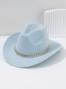 1pc Unisex Solid Color Felt Cowboy Hat, Paired With Gold Raindrop Teardrop Decoration Belt, Low-Key Luxurious British Style Retro Bohemian Punk Hat, Suitable For Parties, Western Themed Events, Gatherings, Engagement Parties, Cosplay, Graduation Ceremonies, Masquerade Balls, Festivals, Weddings, Birthdays, Music Festivals, Coming-Of-Age Ceremonies