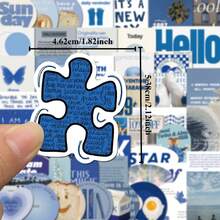 57 件蓝色复古生活美学可爱搞笑卡通贴纸涂鸦乙烯基防水贴纸套装适用于成人青少年女孩行李水瓶 DIY 手机笔记本电脑滑板行李箱 - 彩色 - 查看 2