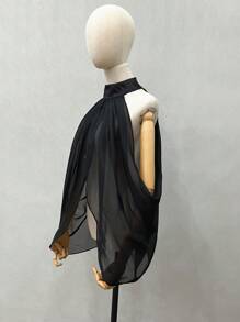 1pc White Bridal Chiffon Tube Top Draping Shawl, Adjustable Backless, Shoulder Strap Wedding Accessory Fall Clothes For Women - Multicolor - View 6