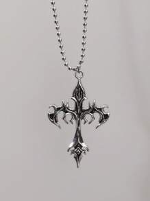 复古哥特式和火焰不锈钢珠链项链，男女通用 Y2K 珠宝 - 銀色 - 查看 1