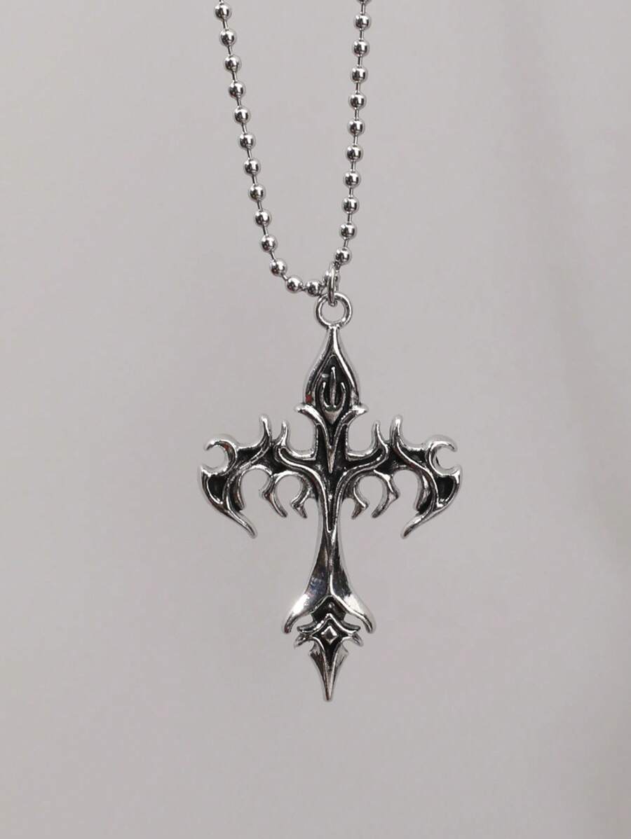 复古哥特式和火焰不锈钢珠链项链，男女通用 Y2K 珠宝 - 銀色 - 查看 1