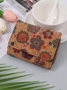Retro Wood Grain Short Wallet, Multi-Function Zipper Tri-Fold Snap Button Unisex Fashion Compact Wallet & Card Holder - Multicolor - View 10