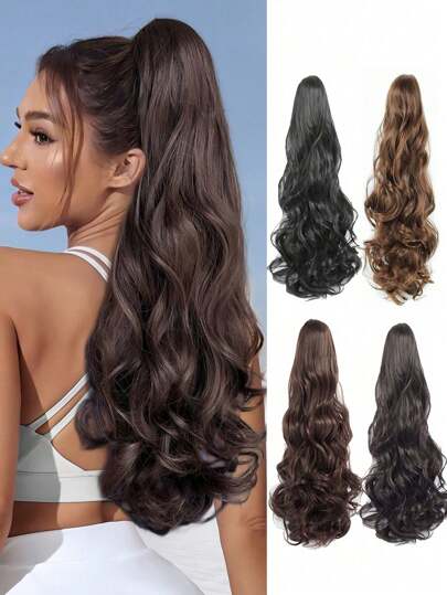 马尾接发，马尾接发爪 26 英寸 66.04 厘米波浪假卷发合成马尾假发夹每日蓬松马尾发夹女士（多色）