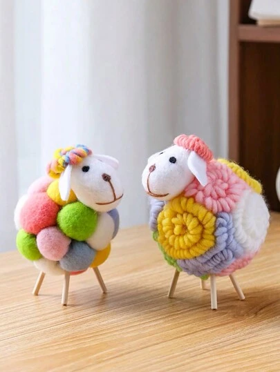家庭套装北欧风格家居装饰彩色针织可爱绵羊装饰，适合卧室、客厅、门厅最佳礼物