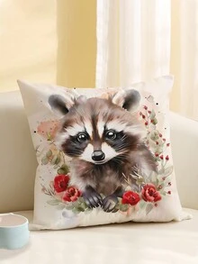 1 件可爱浣熊印花枕套，现代装饰抱枕套，单面，无填充，适用于沙发，万圣节家居装饰靠垫套 - 彩色 - 查看 9
