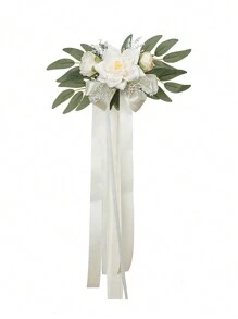 1 Stück Autospiegeldekoration für Hochzeit, Eukalyptus Blume für Stuhlrücken, Hochzeitsdekoration Flur, künstliche Rosenblume für Bambusstühle, Hochzeits- und Feiertagsdekoration Schleife, Hochzeitsauto Blumen