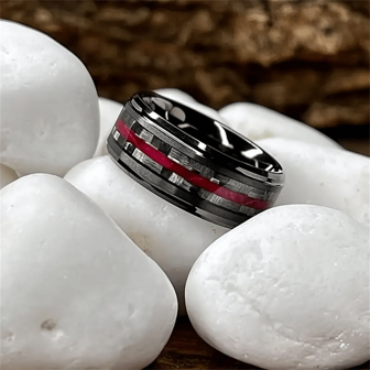 2024 New Men's Business 8mm Gun Black Ring High Quality Stainless Steel Men's Ring Inlaid Gray Carbon Fiber Carbide Ring Mahogany Ring Men's Wedding Party Jewelry Comfortable Wear Size 6-13 Supports Mixed Sizes And Mixed Batches