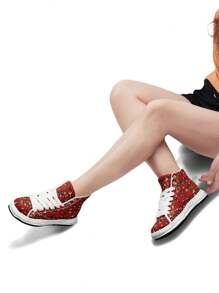 女士舒适软底防滑耐用高帮户外运动鞋，格子水彩图案，适合秋冬季圣诞礼物 - 白色 - 查看 4