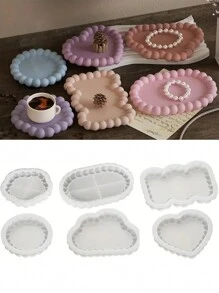 DIY首饰托盘硅胶模具套装 - 云朵、心形和长方形杯垫 - 创意几何珠子和配饰石膏装饰艺术品，非常适合提升家居氛围和作为摄影道具 - 白色 - 查看 2