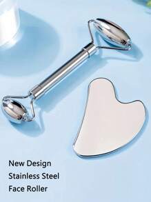 Zestaw 1/2 szt./zestaw ze stali nierdzewnej, wałek do masażu twarzy i gua sha - metalowy wałek do masażu twarzy, metalowa gua sha, narzędzia do masażu twarzy redukujące obrzęki, drenaż limfatyczny, napięcie twarzy, masażery do pielęgnacji skóry, uroda, produkty do pielęgnacji skóry, spa, pielęgnacja ciała, narzędzia do pielęgnacji skóry, pielęgnacja twarzy, akcesoria kosmetyczne, masaż, narzędzie do masażu twarzy, wałek do masażu twarzy