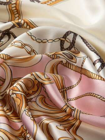 1pc Pink Minimalist Printed 90cm Women Scarf, Multifunctional Use As Waist Belt, Decorative, Headscarf, Shawl, Sarong, Fashionable Bohemian Style Accessory, Versatile For All Seasons, Suitable For Christmas Bandana