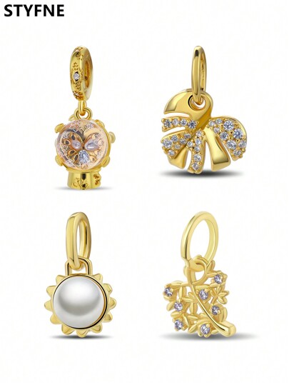 STYFNE 1 pieza Colgante de joyería con bola de cristal de hoja, cuentas y acabado dorado, regalo pequeño diario para mujeres hecho a mano