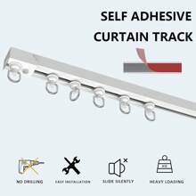 Easy-Install Self-Adhesive Curtain Track Set - Universal Installation On Ceiling And Side Of Curtains, No Drilling Required, Hidden Sliding Track For Bathroom And Household Curtains (Non-Flexible) Home Bathroom Decor Fall Decor Bathroom Accessories Back To School