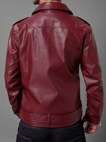 Áo vest biker nam có cổ, tay dài, thiết kế khóa kéo màu đỏ - Màu Đỏ Sâu - Xem 3
