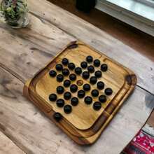 Brinquedo Decorativo Tabuleiro Jogo Resta Um em Madeira Teca Brinquedo Educativo 21x21cm - Le Requena