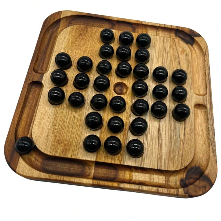 Brinquedo Decorativo Tabuleiro Jogo Resta Um em Madeira Teca Brinquedo Educativo 21x21cm - Le Requena