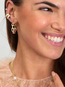 Bohemian Fine Jewelry Exaggerated Personalized 925 Sterling Silver 18K Gold Plated Elegant Paving Zirconia Link Hoop Earrings For Women Party & Holiday Wear - Geometric Hoop Earrings - View 2