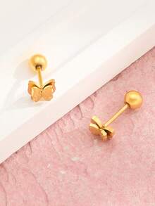 This Stainless Steel Matte Butterfly Hoop Earrings In Gold Color Are Suitable For Women's Daily Wear. - Gold - View 4