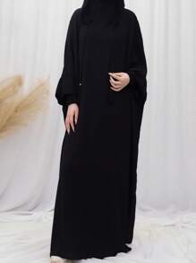 1 pieza Abaya de estilo de moda de Dubai con capucha, de color liso y arrugado de gasa, talla grande, adecuado para uso diario en primavera, verano y otoño, para mujeres