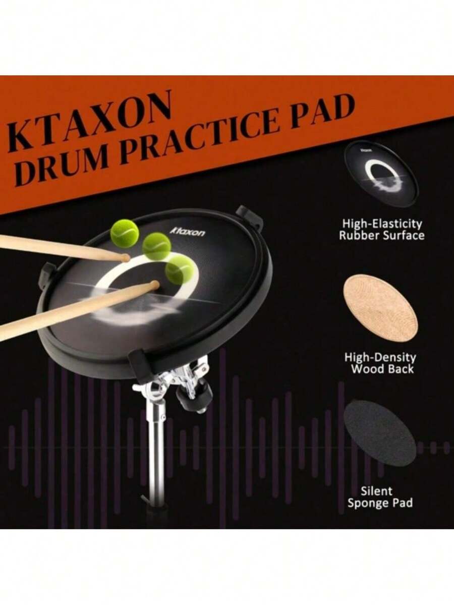 12in Drum Practice Pad Kit With Snare Drum Stand, Backpack, Drumsticks