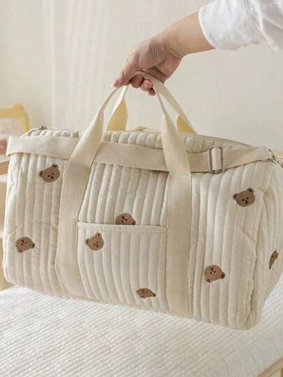 Wickeltasche mit Bärengestick und großer Kapazität, leicht und tragbar, Handtasche für Mutter und Kind