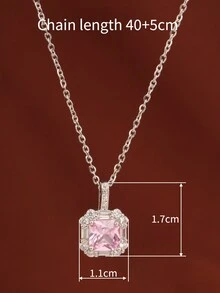 1件粉色方形钻石吊坠项链，奢华莫桑石项链配银链，适合作为母亲节礼物或日常佩戴。 - 銀色 - 查看 4