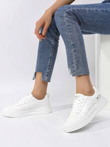 Alan Vincent 2025 春季新款女鞋白色鞋子低帮系带运动鞋舒适运动鞋女士平底鞋百搭购物鞋 - 白色 - 查看 8