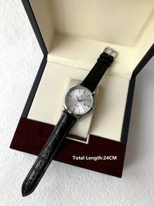 Pablo Raez 1pc Men's Business Watch, Stainless Steel Silver IPS Case, Luxury Black Soft Comfortable Ultra-Fine Fiber PU Leather Strap, Fashion Metal-Look Dial Design, Date Display, 50M Water Resistant, Brand New Men's Quartz Watch, Sports Casual Clock, Suitable For Friends Or Family Father Gift, Perfect For Daily Life/Work/Party Decoration, Exquisite Fashion Watch - Black and White - View 3