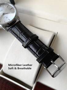 Pablo Raez 1pc Men's Business Watch, Stainless Steel Silver IPS Case, Luxury Black Soft Comfortable Ultra-Fine Fiber PU Leather Strap, Fashion Metal-Look Dial Design, Date Display, 50M Water Resistant, Brand New Men's Quartz Watch, Sports Casual Clock, Suitable For Friends Or Family Father Gift, Perfect For Daily Life/Work/Party Decoration, Exquisite Fashion Watch - Black and White - View 8